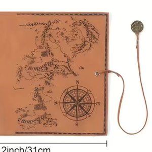 Vintage Style Map Pencil Roll w 50 Franc Coin attached, Makeup Brush Roll